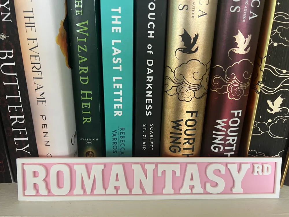Romantasy Rd custom 3D printed shelf display sign