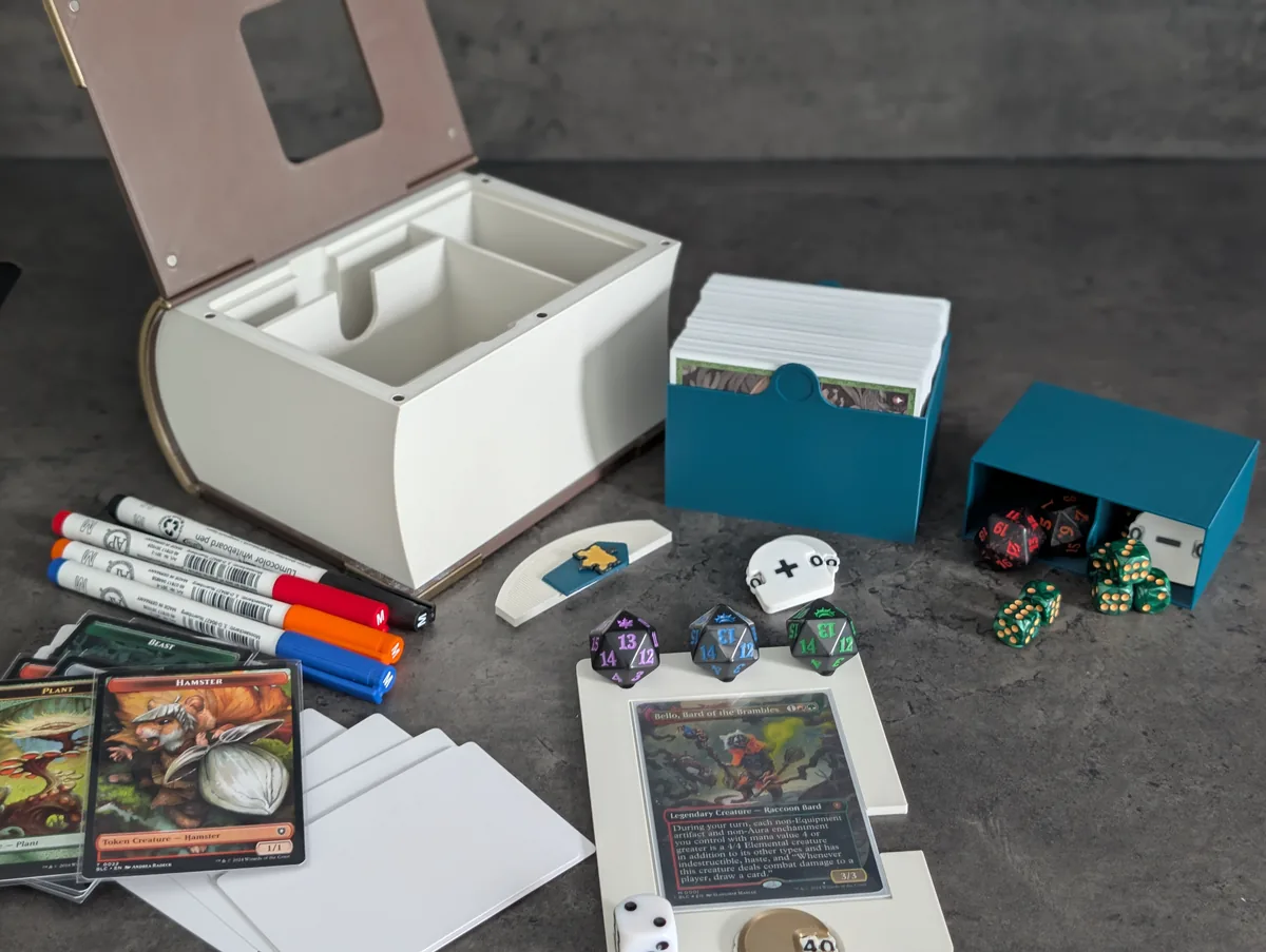 MTG Spellbook deckbox closed with gold accents and MTG logo