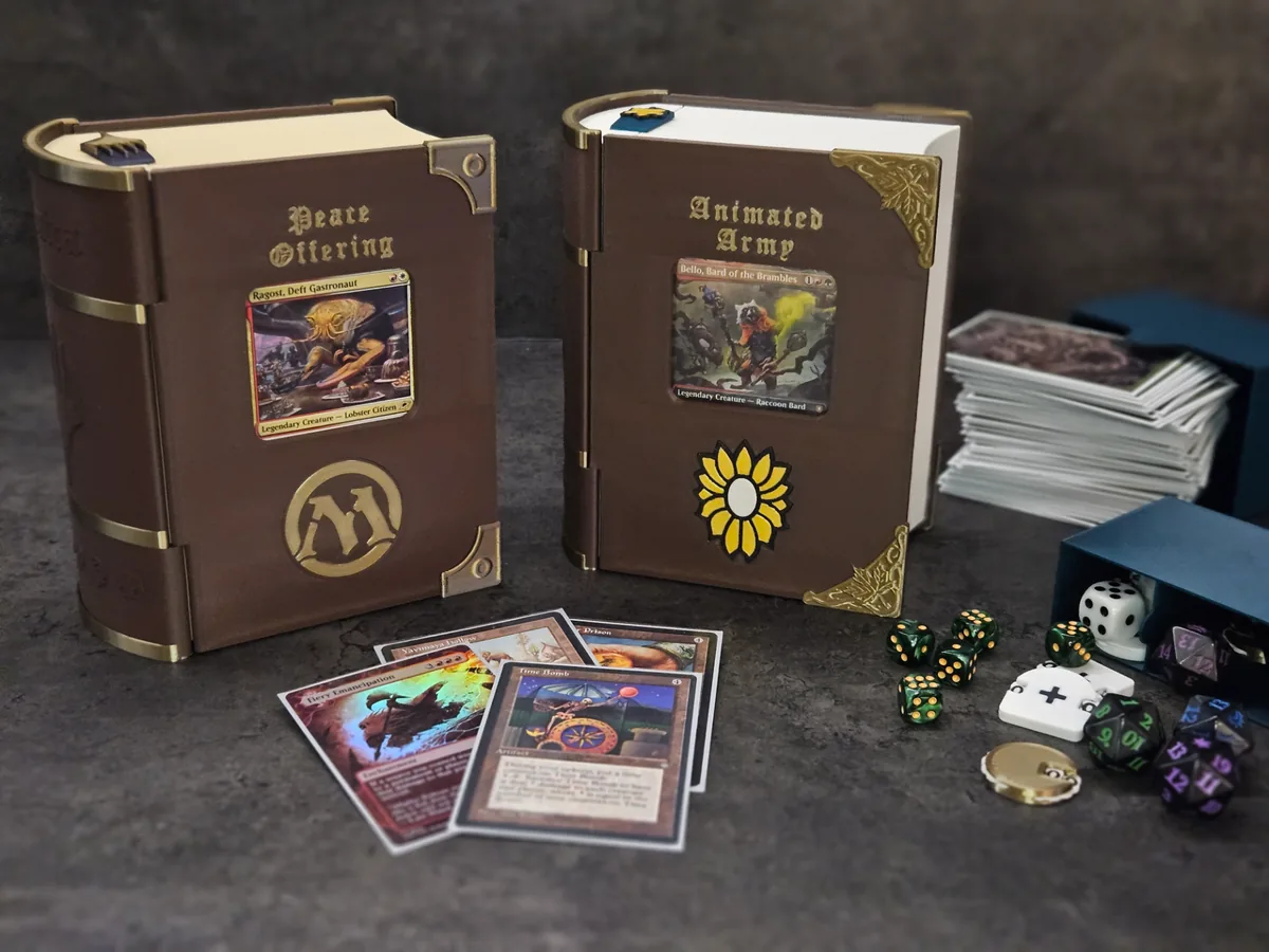 MTG Spellbook deckboxes side by side with custom names